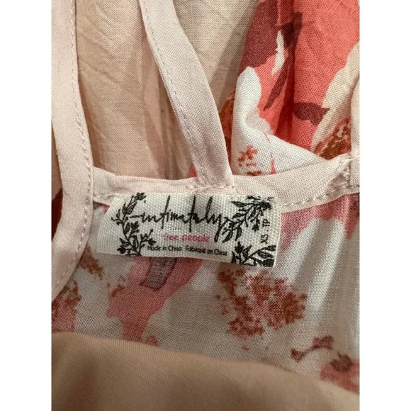 Free People Intimately Floral Print Slip Dress Cream Pink Mini Spaghetti Strap - Picture 3 of 8